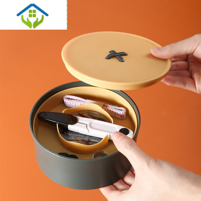 御蓝锦针线盒纽扣套装家用结婚嫁妆陪嫁针线盒便携十字绣线盒缝衣针黄绿款13*6.5cm-