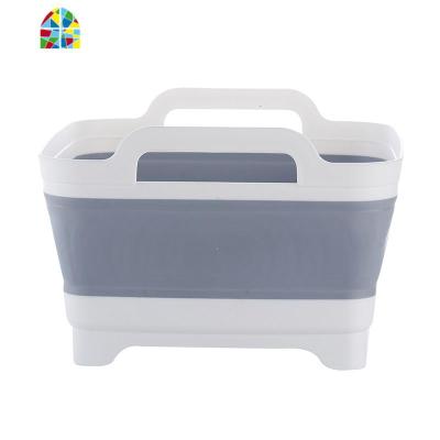 折叠式洗菜篮家用厨房水洗水果蔬菜篮子收纳筐塑料洗菜盆 FENGHOU 白+灰