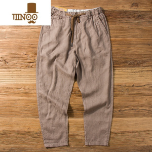 YANXU休闲裤男夏季薄款宽松直筒中国风麻料裤子潮流简约纯色亚麻长裤