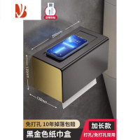 三维工匠枪灰卫生间纸巾盒家用免打孔壁挂式厕所防水擦手纸厕抽草纸卷纸架 [长方款·黑金]