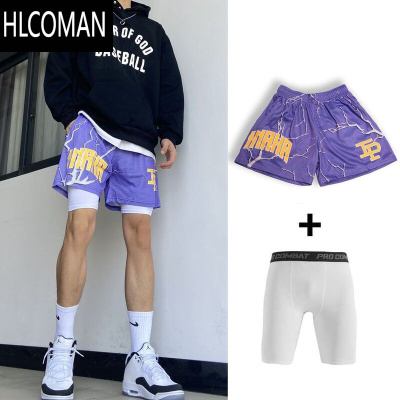 HLCOMAN夏季篮球短裤男美式不过膝宽松休闲四分潮牌运动透气速干训练裤