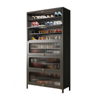 汉诺鑫威家用门口鞋柜室内入户储物柜一体翻门钢制5门10层80宽-灰