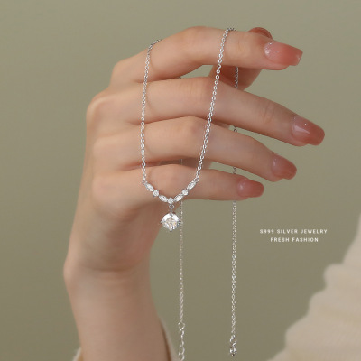 璀璨轻奢锆石项链女s999纯银小众优雅高级感百搭足银锁骨链精致送女朋友老婆情人节七夕生日礼物