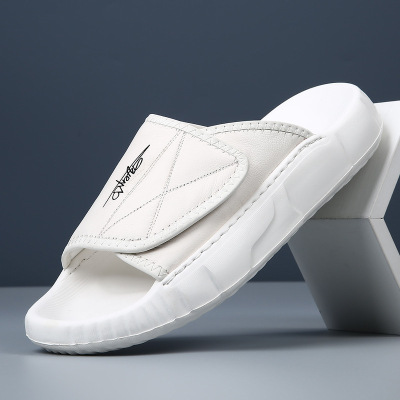夏季头层牛皮拖鞋男士家居室内高端休闲凉拖软底防滑白色男拖鞋