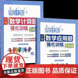 全2册周计划 小学数学计算题+应用题强化训练 全2册 二年级/2年级上下册 含分步解答答案详解 二年级数学口算天天练练习