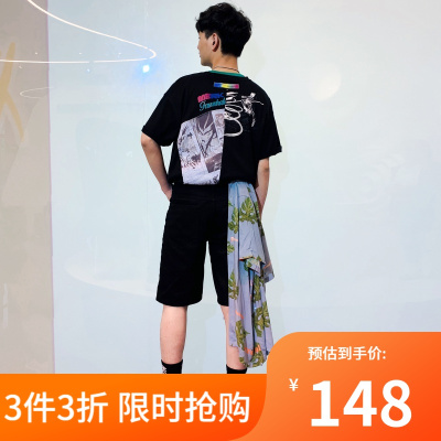 商场同款马克华菲短袖T恤男夏季新款炫酷牛仔贴布上衣