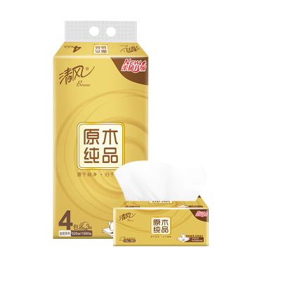 清风金装原木纯品抽纸 3层130抽/包 YB.4包装BR43AOJ4-1提