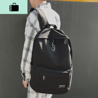 韩版帆布背包初中高中大学生书包男时尚潮流青少年双肩旅行电脑包NEW LAKE 防盗黑色