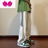 七斓高街裤子男夏季薄款宽松直筒休闲裤潮牌ins欧美侧边条纹运动卫裤