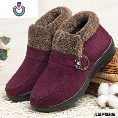 FISHBASKET老人鞋子女士中老年棉鞋女冬加绒老北京妈妈鞋防滑保暖雪地靴女士靴子