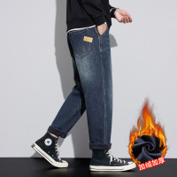 冬季保暖加绒牛仔裤男大码宽松休闲复古时尚感潮流锥形哈伦裤