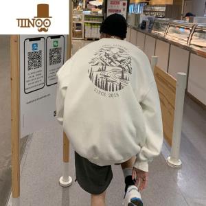 YANXU棉男士款圆领卫衣韩版宽松冬季加绒无帽长袖外套