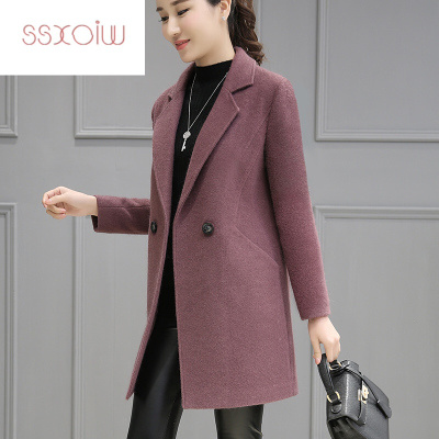 ssxoiw小个子毛呢外套女中长款韩版2017新款冬天中款加棉加厚矮呢子大衣