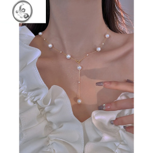 JiMi满天星~法式性感Y字流苏珍珠项链气质短款颈链设计感锁骨链女春夏 多戴法珍珠项链