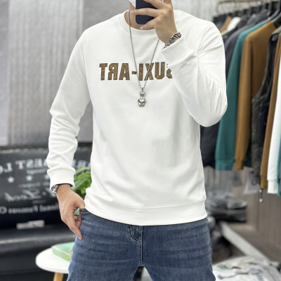 欧洲站春秋时尚圆领套头长袖体恤打底衫冬季卫衣男士字母简约潮in_1
