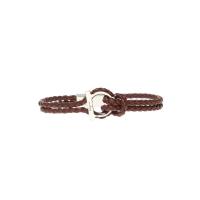 Salvatore Ferragamo男士棕色编织手链 磁扣设计银色金属装饰时尚饰品