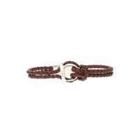 Salvatore Ferragamo男士棕色编织手链 磁扣设计银色金属装饰时尚饰品