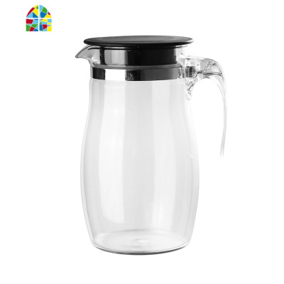 凉水壶玻璃耐热高温防爆家用大容量扎壶水瓶杯茶壶套装白开冷水壶 FENGHOU 1600ml方底不锈钢盖可高温可煮