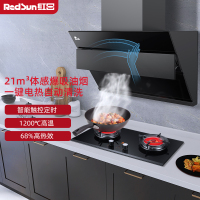 红日(RedSun)侧吸式烟灶套装21立方宽域拢烟挥手控制红外线燃气灶定时灶厨电组合JED19H+EM608B 天然气