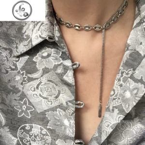 简约金属风2018新款拼色choker猪鼻子欧美时尚潮人锁骨链项链 JiMi 银色