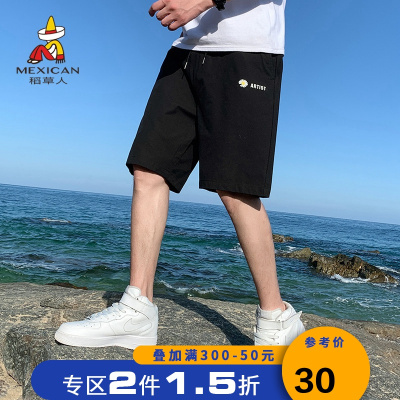 2件1.5折价：29.7-稻草人短裤男2021夏季新款韩版潮流宽松印花休闲裤薄款沙滩五分裤