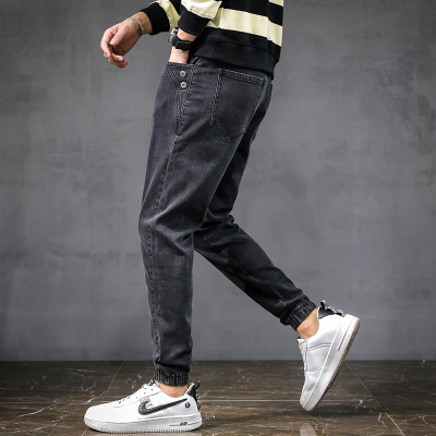 蓝缕金(LANLVJIN)2021春季新款宽松牛仔裤男裤子大码休闲长裤潮牌舒适工装裤学生潮流百搭松紧帅气小脚哈伦裤