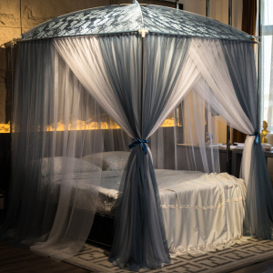京城派 2021新款双层加密帐纱蚊帐U型落地式蚊帐家用夏天三开门落地支架宫廷加密方便拆洗