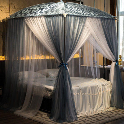 京城派 2021新款双层加密帐纱蚊帐U型落地式蚊帐家用夏天三开门落地支架宫廷加密方便拆洗