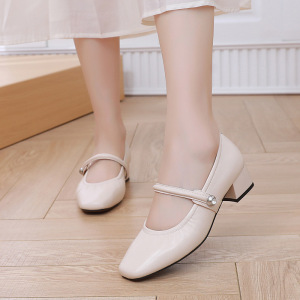 柔软头层羊皮粗跟单鞋女春夏季新款时尚真皮复古透气舒适女鞋