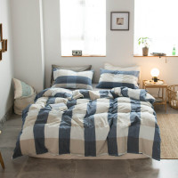 無印良品 A类全棉床上四件套 蓝大格200*230(±2)cm 四件套MJ-T2024-0285