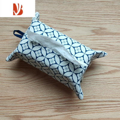 三维工匠文手作 挂式纸巾盒纸巾袋抽纸袋客厅卧室汽车植物蓝染老土布手工 深蓝色3 蓝染印花3