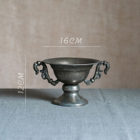美帮汇古典高脚杯花器 花瓶花翁花盆复古欧式铁艺插花器皿金色烛台 14号银色