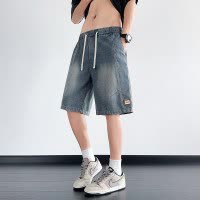 冰丝牛仔短裤男士2026春夏季宽松中裤星空纹青少年美式潮流五分裤