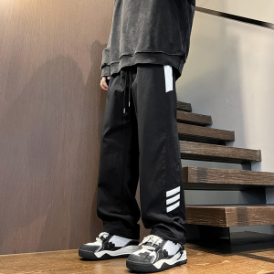 潮牌高街伞兵裤休闲裤设计感痞帅直筒工装裤男士春秋长裤