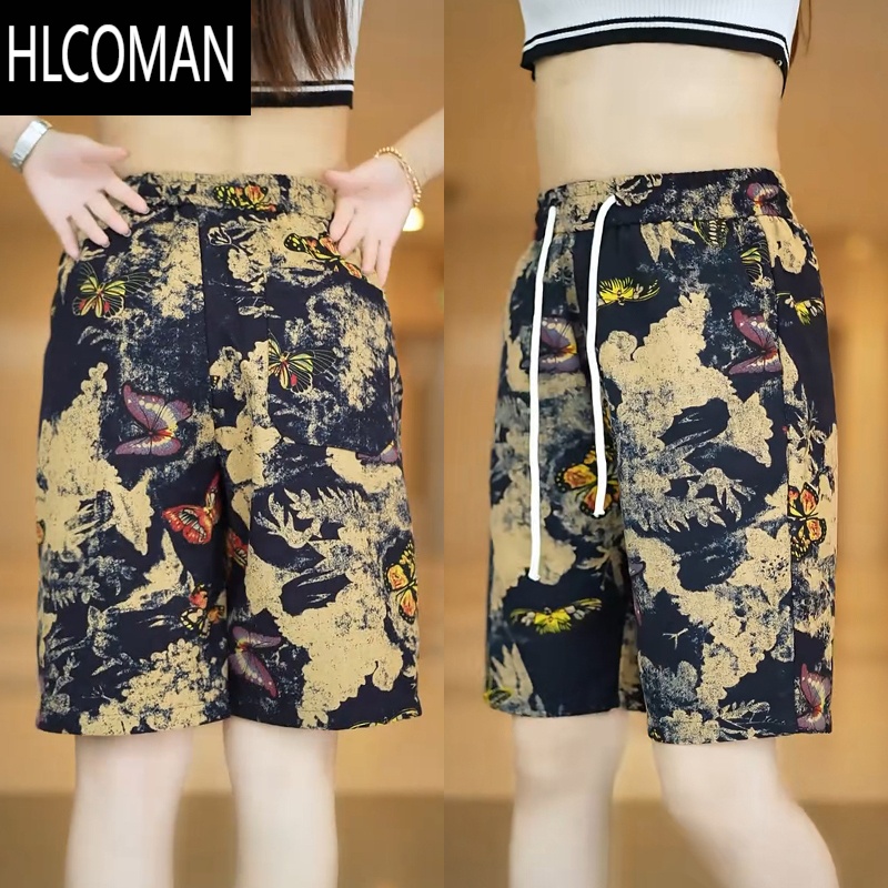 HLCOMAN复古民族风短裤男夏季潮牌百搭宽松沙滩裤男装印花透气休闲五分裤
