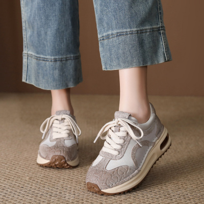 头层牛皮单鞋女2026春季新款真皮圆头气垫厚底舒适百搭休闲阿甘鞋_305