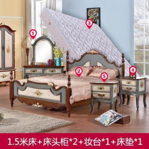 森美人美式实木床地中海风格主卧1.8米 复古田园乡村双人欧式1.5高箱床