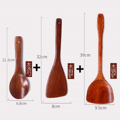 耐用竹制实木木铲子不粘锅专用炒菜汤勺竹子用斜产炒铲木锅铲。 敬平 39平锅铲+饭勺+斜铲