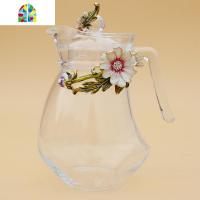 欧式珐琅彩凉水壶家用玻璃茶壶冷水壶家用加厚耐热壶果汁壶 FENGHOU 咖色雏菊矮款