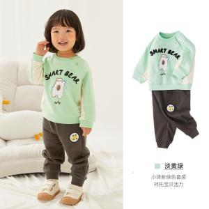 [2件2折价:51]moomoo童装女童套装春秋装新款卡通男宝杜邦索罗娜面料两件套