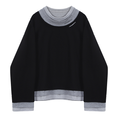 广赫SHIYIYUE十一月拼接撞色假两件卫衣女春秋宽松套头圆领长袖T恤卫衣