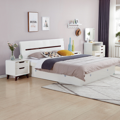 全友家居床卧室成套家具 北欧风格板式高箱床 双人储物床北欧/宜家人造板板式床白色床