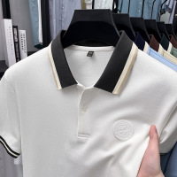 长绒棉质中年男短袖T恤衫2025夏季新款中老年爸爸装翻领POLO衫