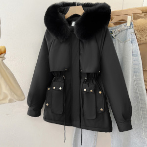 加棉加厚派克服棉服女冬季2024年新款韩版棉衣大毛领短款连帽棉袄