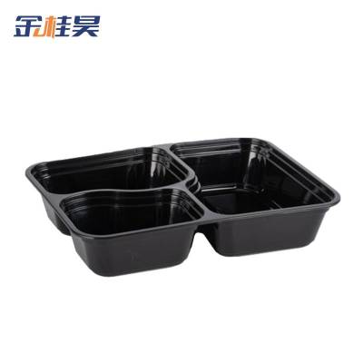 金桂昊 一次性餐盒 分体三格1000ml(150套)黑色 箱