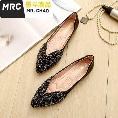 韩版仙女平底鞋浅口水钻单鞋大码女鞋41-43平跟婚纱鞋软底小码34墨斗潮品休闲鞋