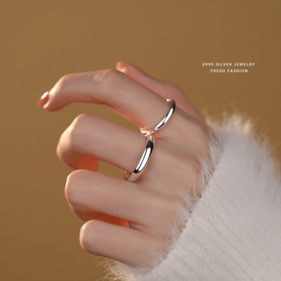 情侣戒指S999足银简约光面素圈纯银对戒天生一对情人节七夕送礼物送女朋友老婆情人节七夕生日礼物