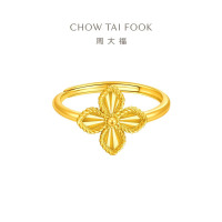 周大福 四叶草实心足金黄金活口戒指女(工费:360计价)EOF1315