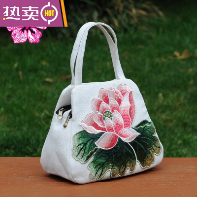 NEWLAKE2021新款民族风刺绣花包女士帆布手机手提包百搭买菜小方手拎包包
