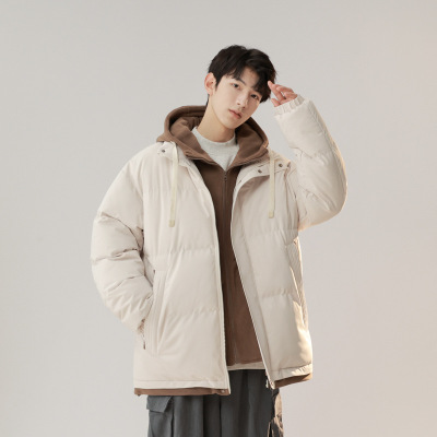 秋冬季新款情侣潮流百搭面包服保暖棉袄加厚假两件棉衣连帽外套男